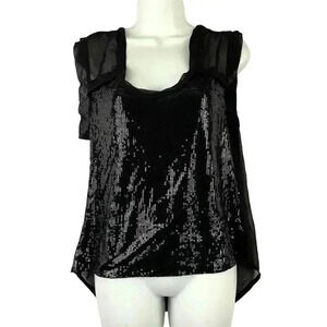 Black Sequin Top Sheer Top Sleeveless SMALL Women's